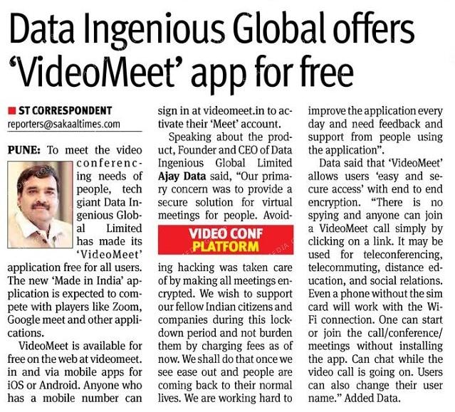 Data Ingenious Global Limited Offers Videomeet App For Free